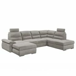 Fredriks Wohnlandschaft Caldwell - Webstoff - Webstoff Roge: Silber - Ottomane davorstehend rechts