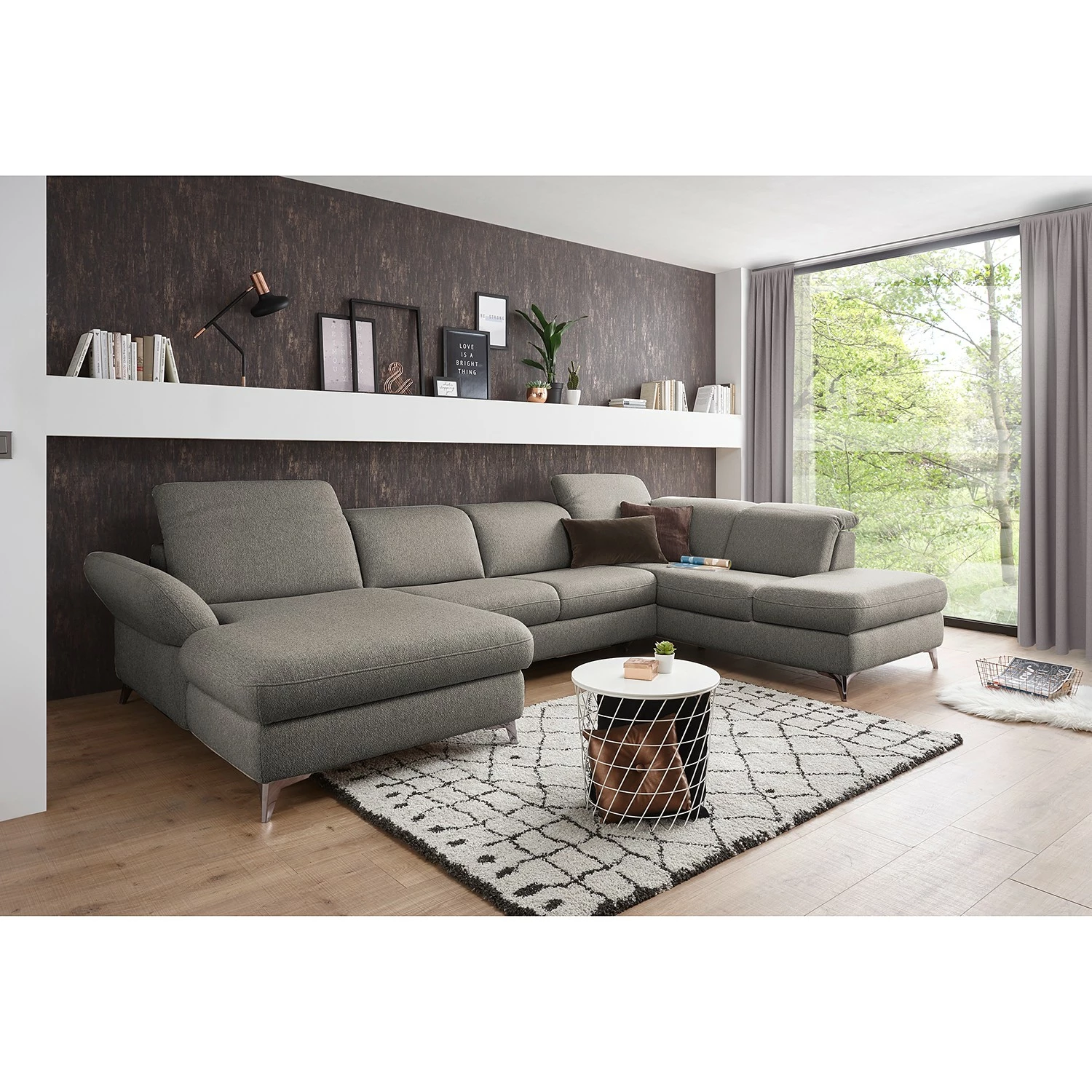 Fredriks Wohnlandschaft Glenmoore - Webstoff - Webstoff Ganum: Steingrau - Longchair davorstehend links / Ottomane rechts 2 Fredriks Wohnlandschaft Glenmoore - Webstoff - Webstoff Ganum: Steingrau - Longchair davorstehend links / Ottomane rechts – Bild 2