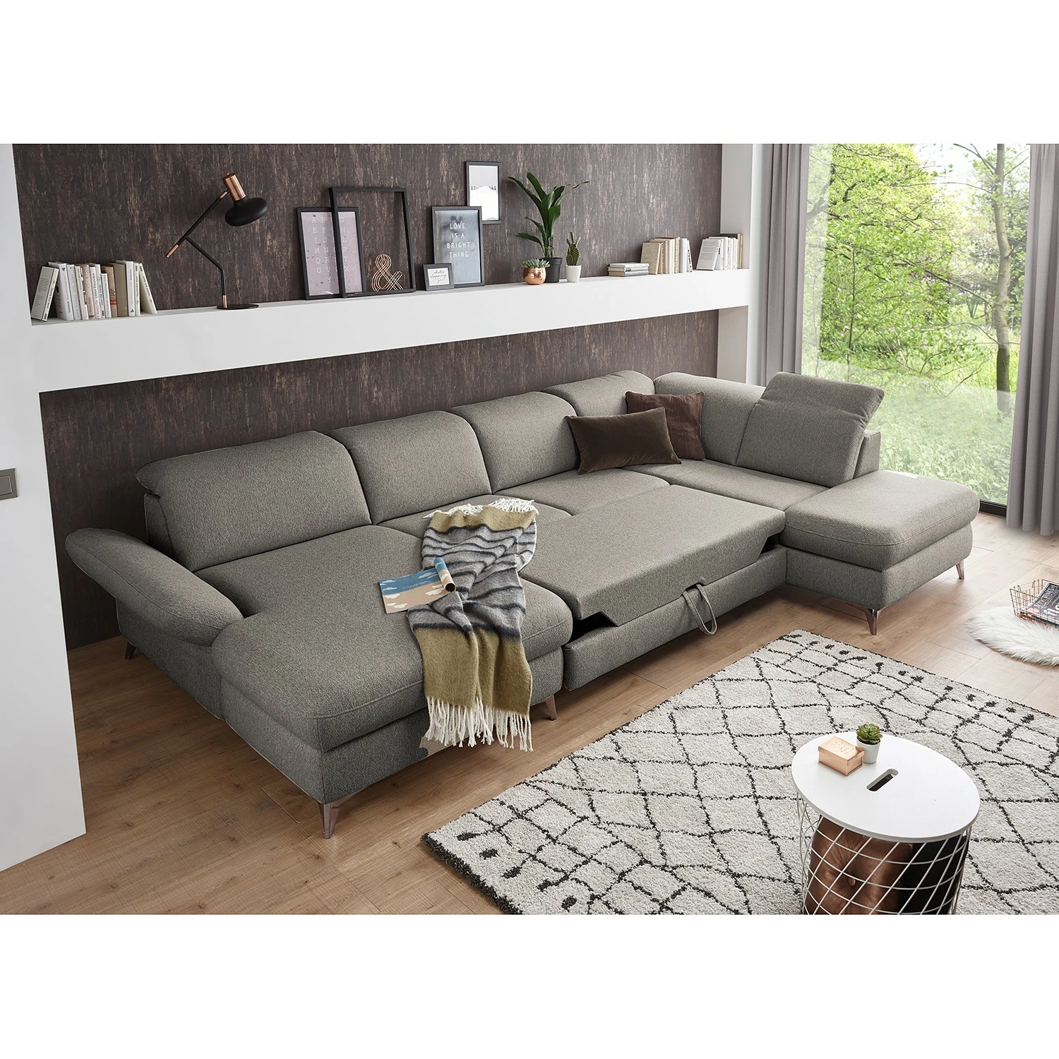 Fredriks Wohnlandschaft Glenmoore - Webstoff - Webstoff Ganum: Steingrau - Longchair davorstehend links / Ottomane rechts 3 Fredriks Wohnlandschaft Glenmoore - Webstoff - Webstoff Ganum: Steingrau - Longchair davorstehend links / Ottomane rechts – Bild 3