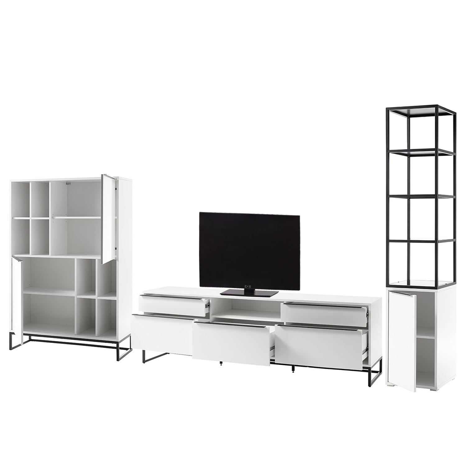 Fredriks Wohnwand White Hall IV (3-teilig) - Matt Weiß / Schwarz 4 Fredriks Wohnwand White Hall IV (3-teilig) - Matt Weiß / Schwarz – Bild 4