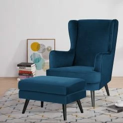 Jack & Alice Ohrensessel Limeri - Samt Criada: Marineblau - Mit Hocker -WOHNZIMMERMÖBEL Verkäufe 1000223422 200902 06481700037 MOOD DETAILS P000000001000223422 mood