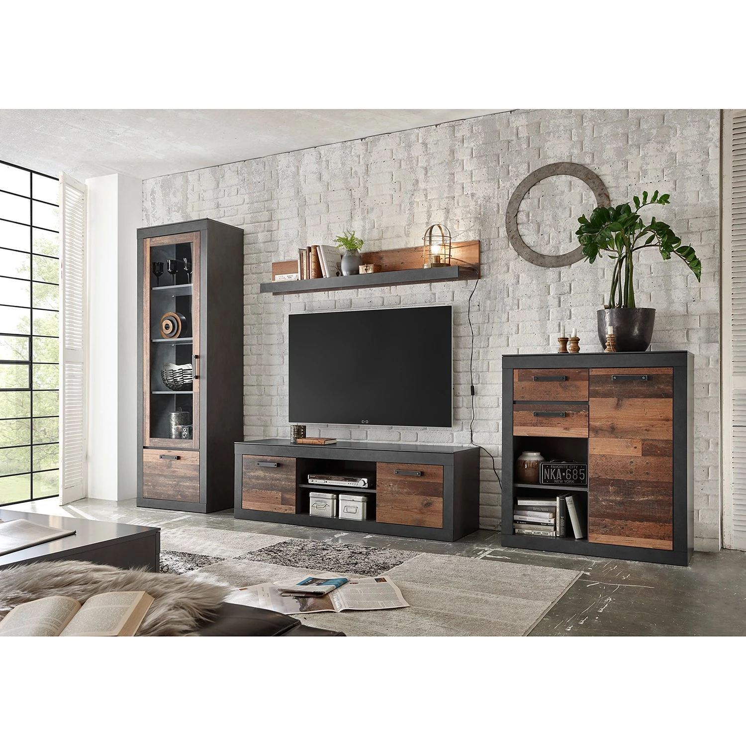 Red Living Wohnwand Buzan I (4-teilig) - Altholz Dekor / Anthrazit 6 Red Living Wohnwand Buzan I (4-teilig) - Altholz Dekor / Anthrazit – Bild 6