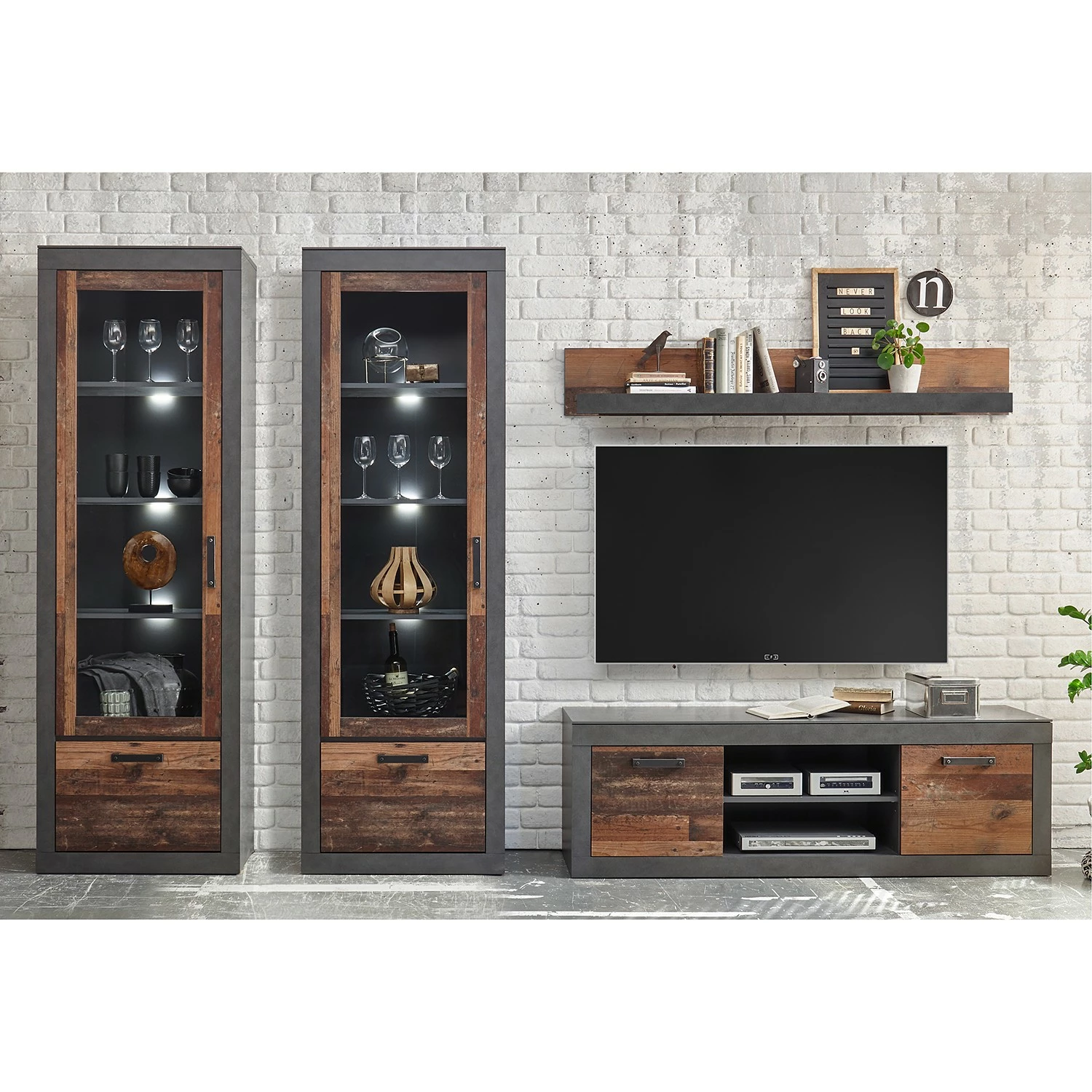 Red Living Wohnwand Buzan IV (4-teilig) - Altholz Dekor / Anthrazit 1 Red Living Wohnwand Buzan IV (4-teilig) - Altholz Dekor / Anthrazit