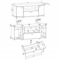 Fredriks TV-Lowboard Karlsburg - Hochglanz Weiß / Altholz Dekor -WOHNZIMMERMÖBEL Verkäufe 1000224460 200902 06400900007 SKETCH DETAILS P000000001000224460 sketch