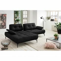 Fredriks Ecksofa Linville - Echtleder Poas: Schwarz - Breite: 258 cm - Longchair davorstehend links - Mit Kopfstütze -WOHNZIMMERMÖBEL Verkäufe 1000225254 210505 11394400084 MOOD DETAILS P000000001000225254 mood