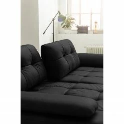 Fredriks Ecksofa Linville - Echtleder Poas: Schwarz - Breite: 258 cm - Longchair davorstehend links - Mit Kopfstütze -WOHNZIMMERMÖBEL Verkäufe 1000225254 210505 11394500086 DETAILS P000000001000225254