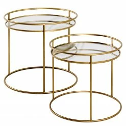 Red Living Beistelltisch Yoah (2er-Set) - Glas / Metall - Gold