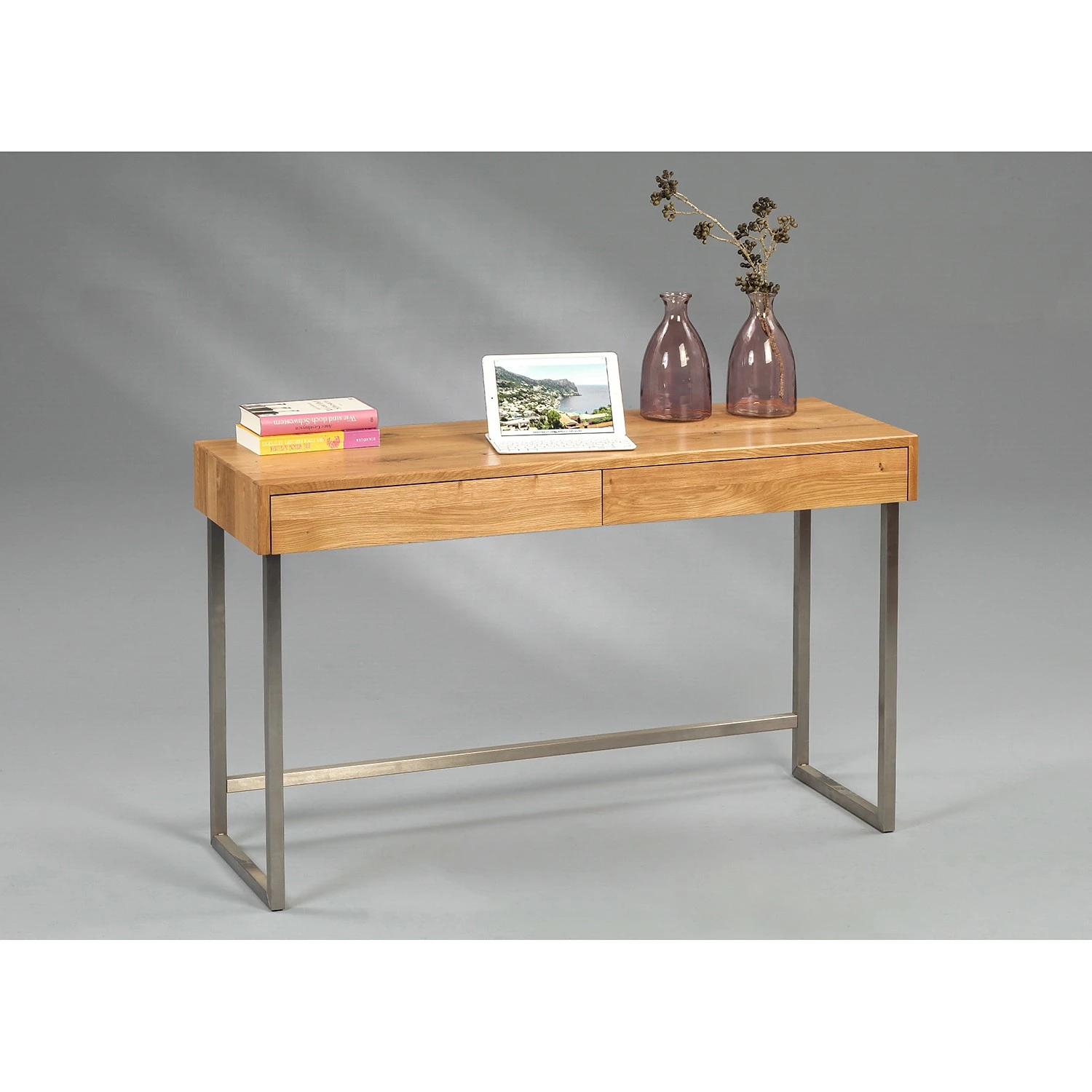 Naturoo Konsolentisch Sillery - Wildeiche massiv / Metall - Wildeiche / Silber 2 Naturoo Konsolentisch Sillery - Wildeiche massiv / Metall - Wildeiche / Silber – Bild 2