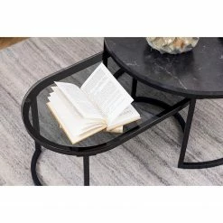 Red Living Couchtisch Senez I (2er-Set) - Glas / Metall - Marmor Schwarz Dekor / Schwarz -WOHNZIMMERMÖBEL Verkäufe 1000235867 220802 021 MOOD DETAILS P000000001000235867 mood