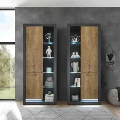 Red Living Schrank Talence - Kastanie Dekor / Grau - Türanschlag links -WOHNZIMMERMÖBEL Verkäufe 1000236862 201218 06054300077 MOOD DETAILS P000000001000236862 mood