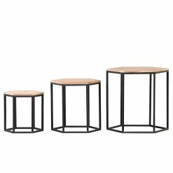 Red Living Beistelltisch Fenay I (3er-Set) - Akazie massiv / Metall - Akazie / Schwarz