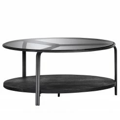 Red Living Couchtisch Bardou - Glas / Mango massiv - Schwarz / Mango Schwarz