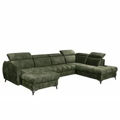 Loftscape Wohnlandschaft Grillon - Samt - Samt Insa: Moosgrün - Longchair davorstehend links / Ottomane rechts