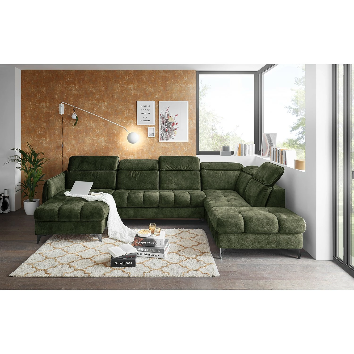 Loftscape Wohnlandschaft Grillon - Samt - Samt Insa: Moosgrün - Longchair davorstehend links / Ottomane rechts 8 Loftscape Wohnlandschaft Grillon - Samt - Samt Insa: Moosgrün - Longchair davorstehend links / Ottomane rechts – Bild 8