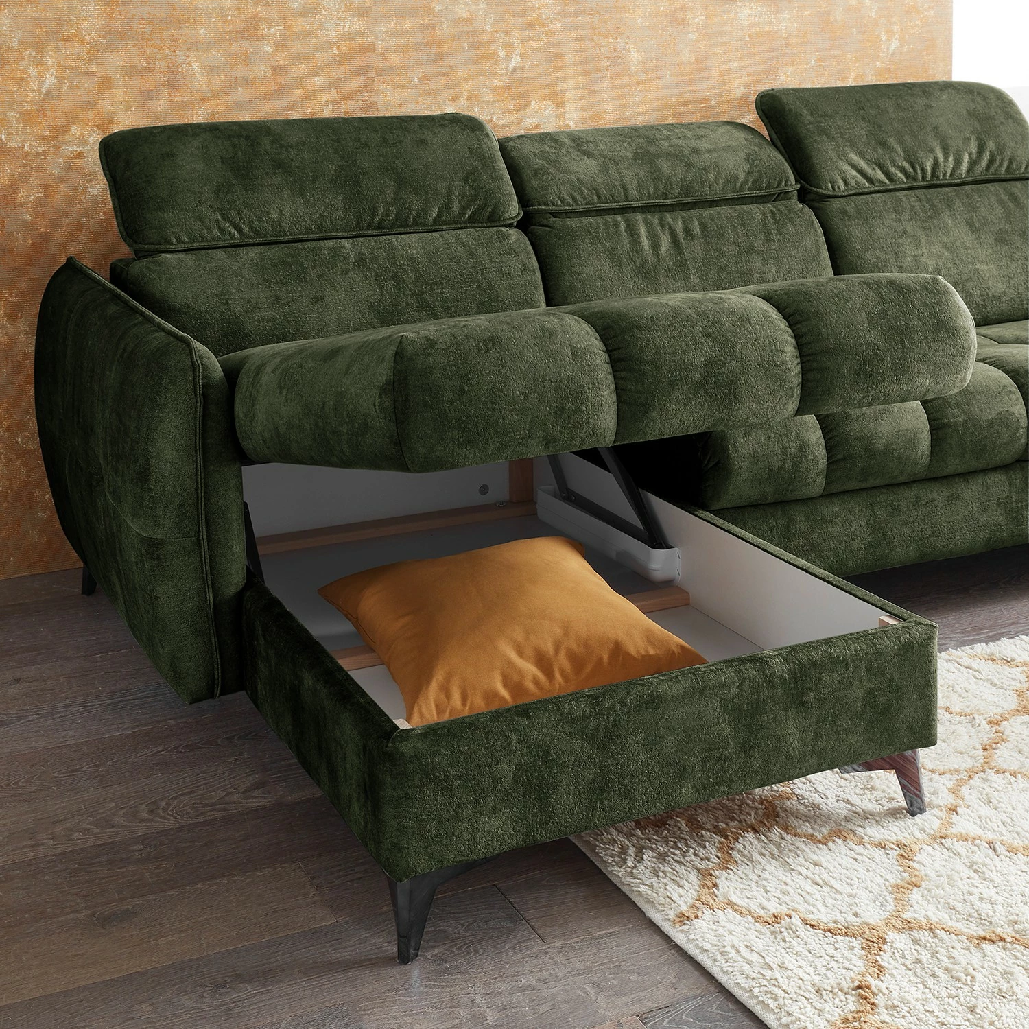 Loftscape Wohnlandschaft Grillon - Samt - Samt Insa: Moosgrün - Longchair davorstehend links / Ottomane rechts 9 Loftscape Wohnlandschaft Grillon - Samt - Samt Insa: Moosgrün - Longchair davorstehend links / Ottomane rechts – Bild 9