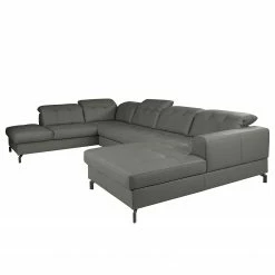 Fredriks Wohnlandschaft White Pine - Echtleder - Echtleder Mabra: Grau - Longchair davorstehend rechts / Ottomane links