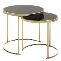 Red Living Beistelltisch Messery (2er-Set) - Glas / Metall - Schwarz / Gold
