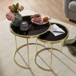 Red Living Beistelltisch Messery (2er-Set) - Glas / Metall - Schwarz / Gold -WOHNZIMMERMÖBEL Verkäufe 1000244878 210202 14580400193 MOOD DETAILS P000000001000244878 mood