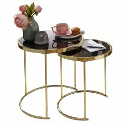 Red Living Beistelltisch Messery (2er-Set) - Glas / Metall - Schwarz / Gold -WOHNZIMMERMÖBEL Verkäufe 1000244878 210202 14580700194 DETAILS P000000001000244878