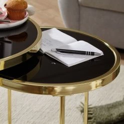 Red Living Beistelltisch Messery (2er-Set) - Glas / Metall - Schwarz / Gold -WOHNZIMMERMÖBEL Verkäufe 1000244878 210202 14580900195 DETAILS P000000001000244878
