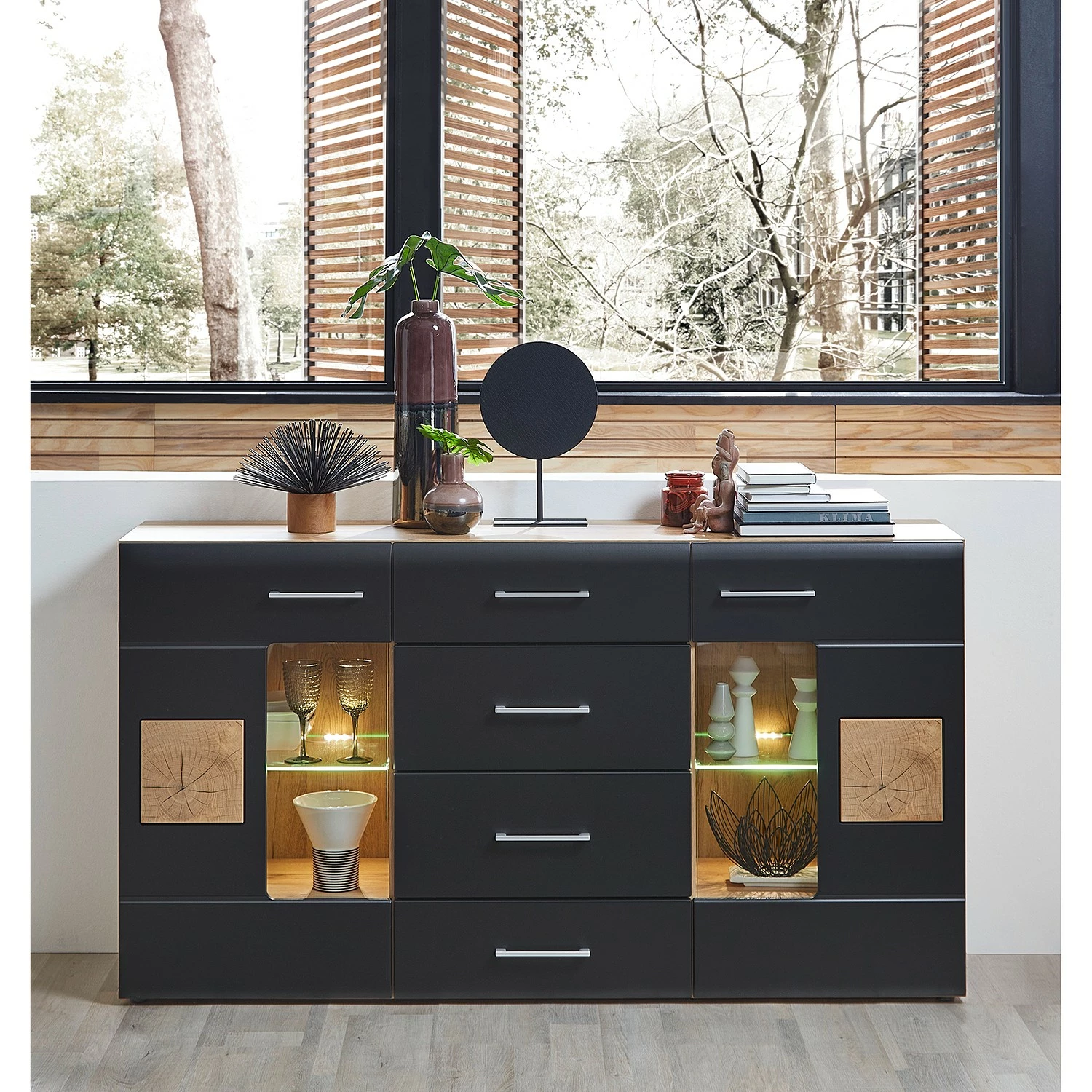 Loftscape Sideboard Belloc - Inkl. Beleuchtung - Matt Schwarz / Eiche Dekor 2 Loftscape Sideboard Belloc - Inkl. Beleuchtung - Matt Schwarz / Eiche Dekor – Bild 2