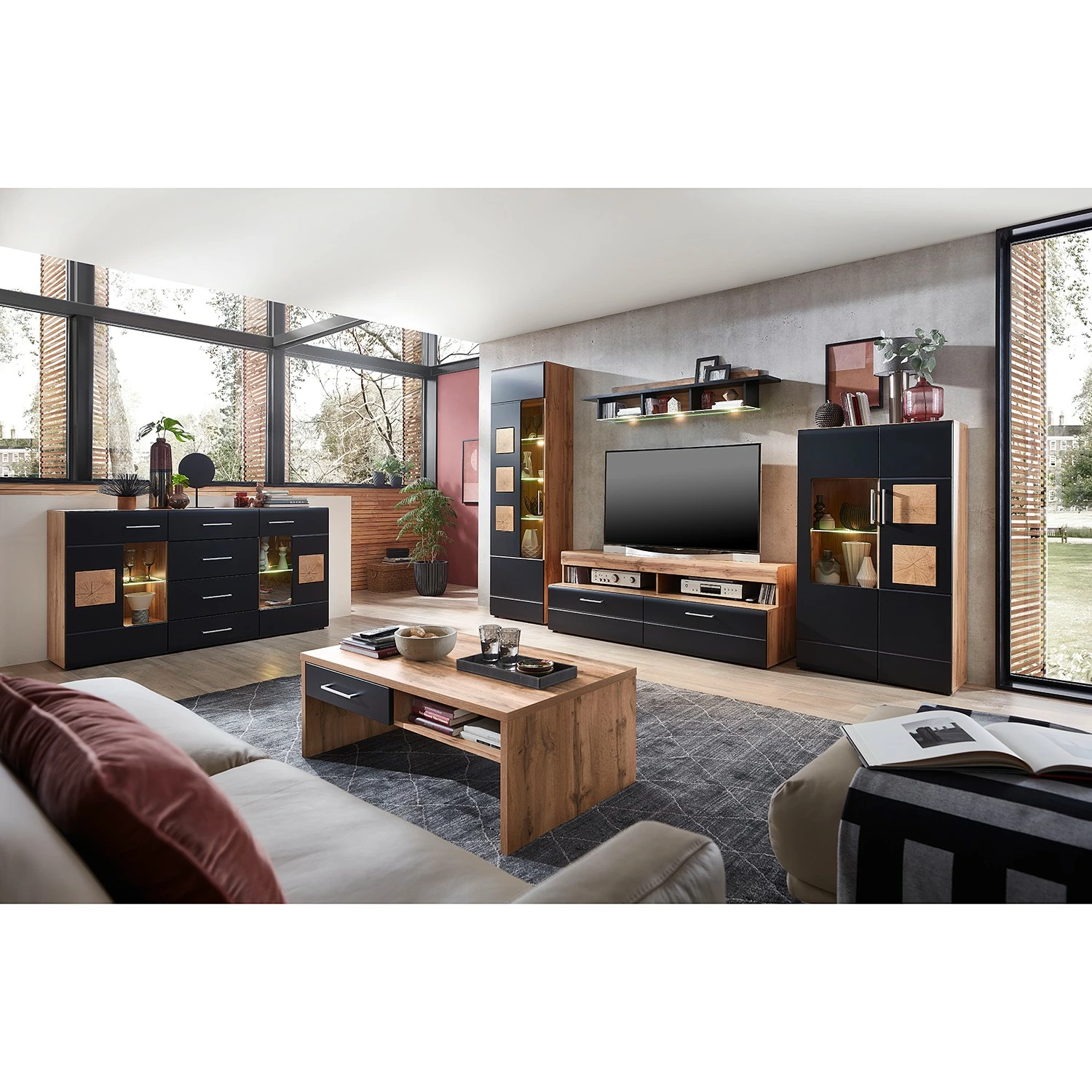 Loftscape Sideboard Belloc - Inkl. Beleuchtung - Matt Schwarz / Eiche Dekor 3 Loftscape Sideboard Belloc - Inkl. Beleuchtung - Matt Schwarz / Eiche Dekor – Bild 3