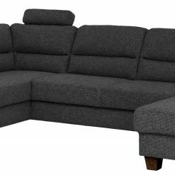 Fredriks Wohnlandschaft Valines - Webstoff - Webstoff Kona: Schwarz - Longchair davorstehend rechts / Ottomane links - Mit Schlaffunktion - Mit Kopfstütze -WOHNZIMMERMÖBEL Verkäufe 1000249830 210415 15451000170 DETAILS P000000001000249830