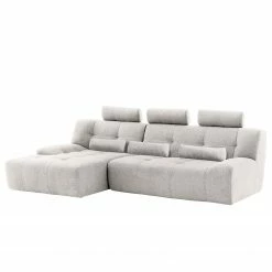 Fredriks Ecksofa Valleres - Webstoff - Webstoff Nila: Hellgrau - Longchair davorstehend links - Ohne Hocker
