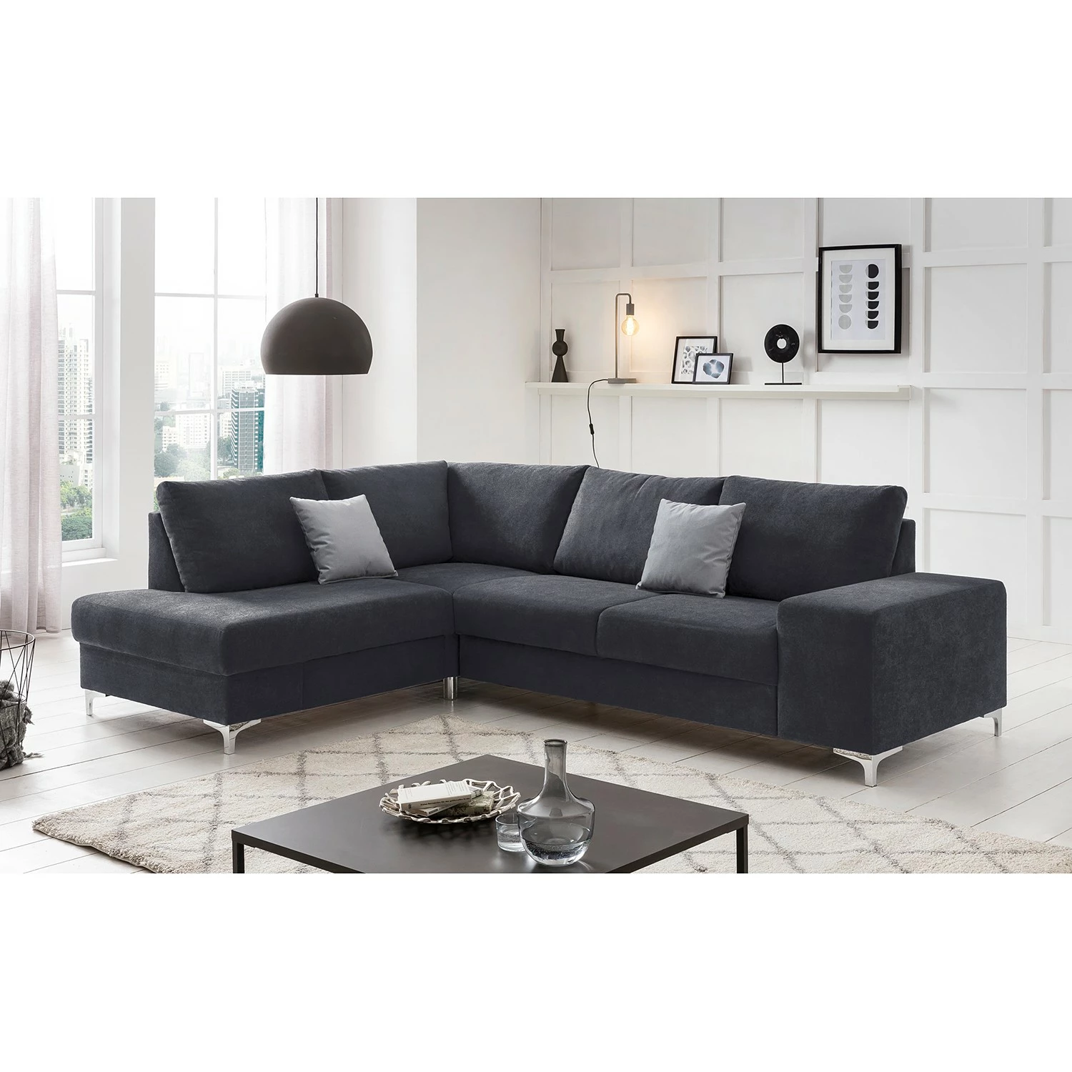 Fredriks Ecksofa Lescun - Webstoff - Webstoff Koza: Dunkelblau - Ottomane davorstehend links 2 Fredriks Ecksofa Lescun - Webstoff - Webstoff Koza: Dunkelblau - Ottomane davorstehend links – Bild 2