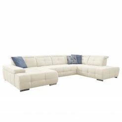 Loftscape Wohnlandschaft Beutin - Flachgewebe - Flachgewebe Olea: Weiß - Ottomane davorstehend rechts - Ohne Schlaffunktion