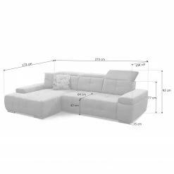 Loftscape Ecksofa Beutin - Flachgewebe - Flachgewebe Olea: Grau - Longchair davorstehend links - Mit Schlaffunktion -WOHNZIMMERMÖBEL Verkäufe 1000253828 210419 15114800889 SKETCH DETAILS P000000001000253828 sketch