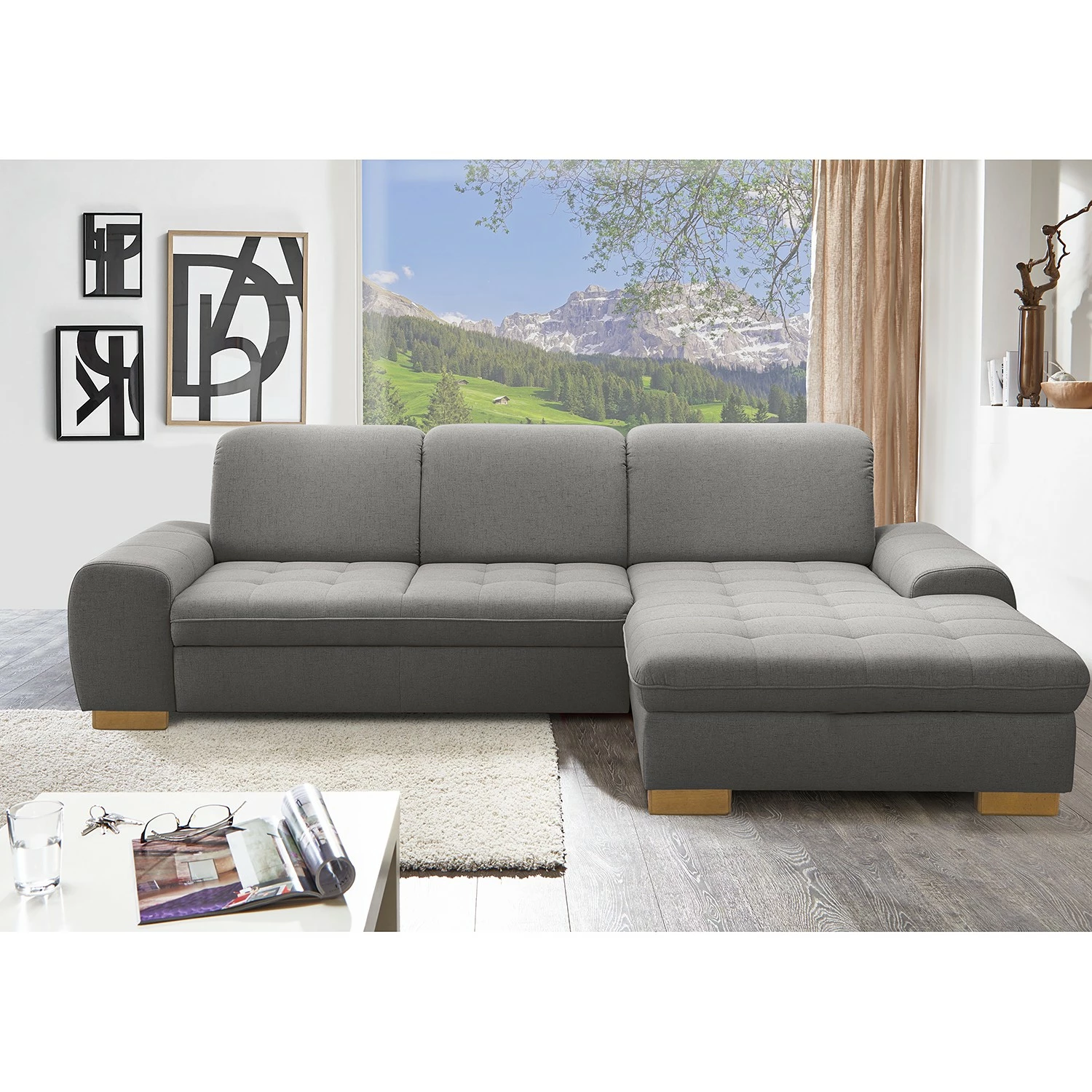Loftscape Ecksofa Boussay - Webstoff - Webstoff Neli: Grau - Longchair davorstehend rechts - Mit Schlaffunktion 2 Loftscape Ecksofa Boussay - Webstoff - Webstoff Neli: Grau - Longchair davorstehend rechts - Mit Schlaffunktion – Bild 2