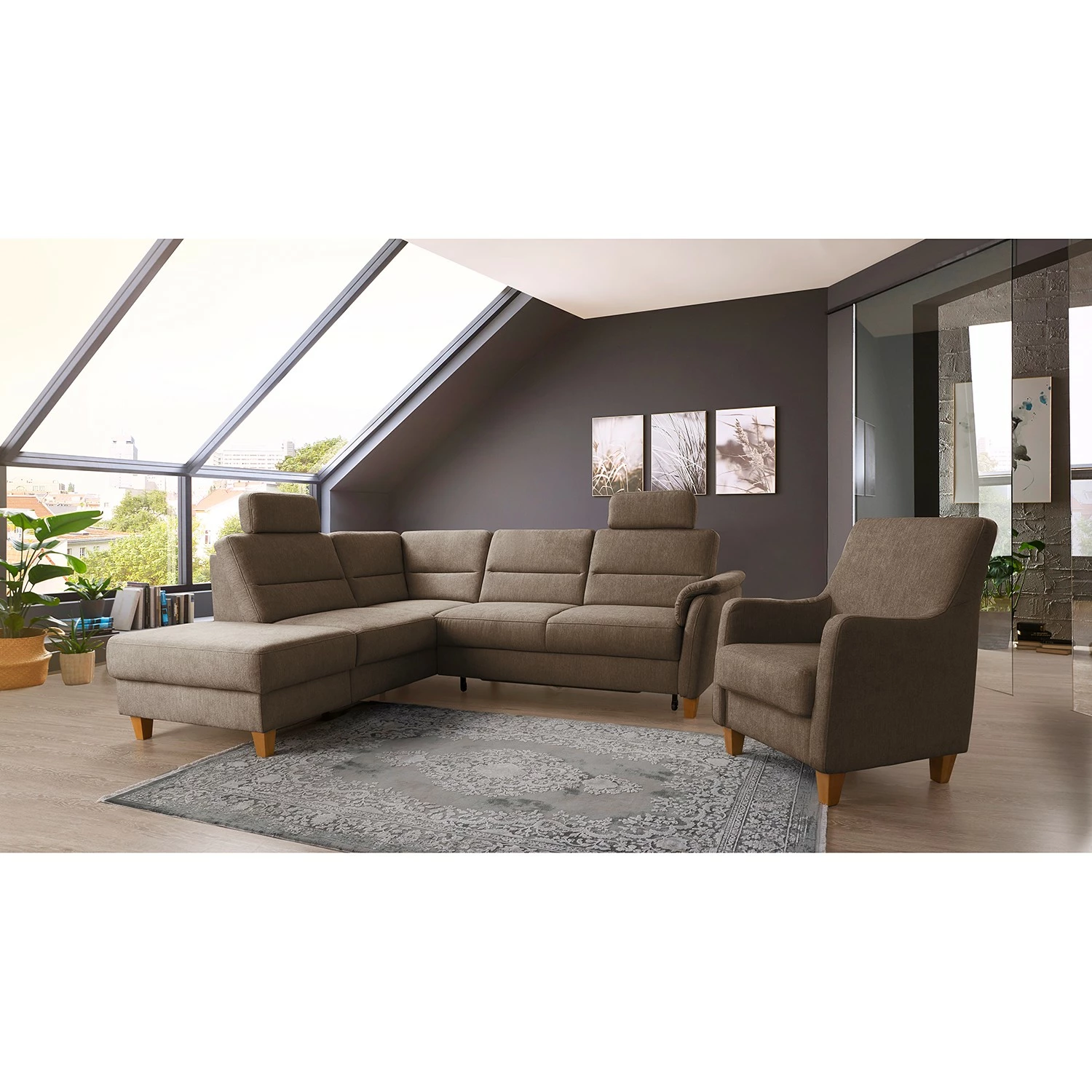 Loftscape Ecksofa Baulon II - Flachgewebe - Flachgewebe Ama: Nougat - Ottomane davorstehend links - Mit Schlaffunktion 3 Loftscape Ecksofa Baulon II - Flachgewebe - Flachgewebe Ama: Nougat - Ottomane davorstehend links - Mit Schlaffunktion – Bild 3