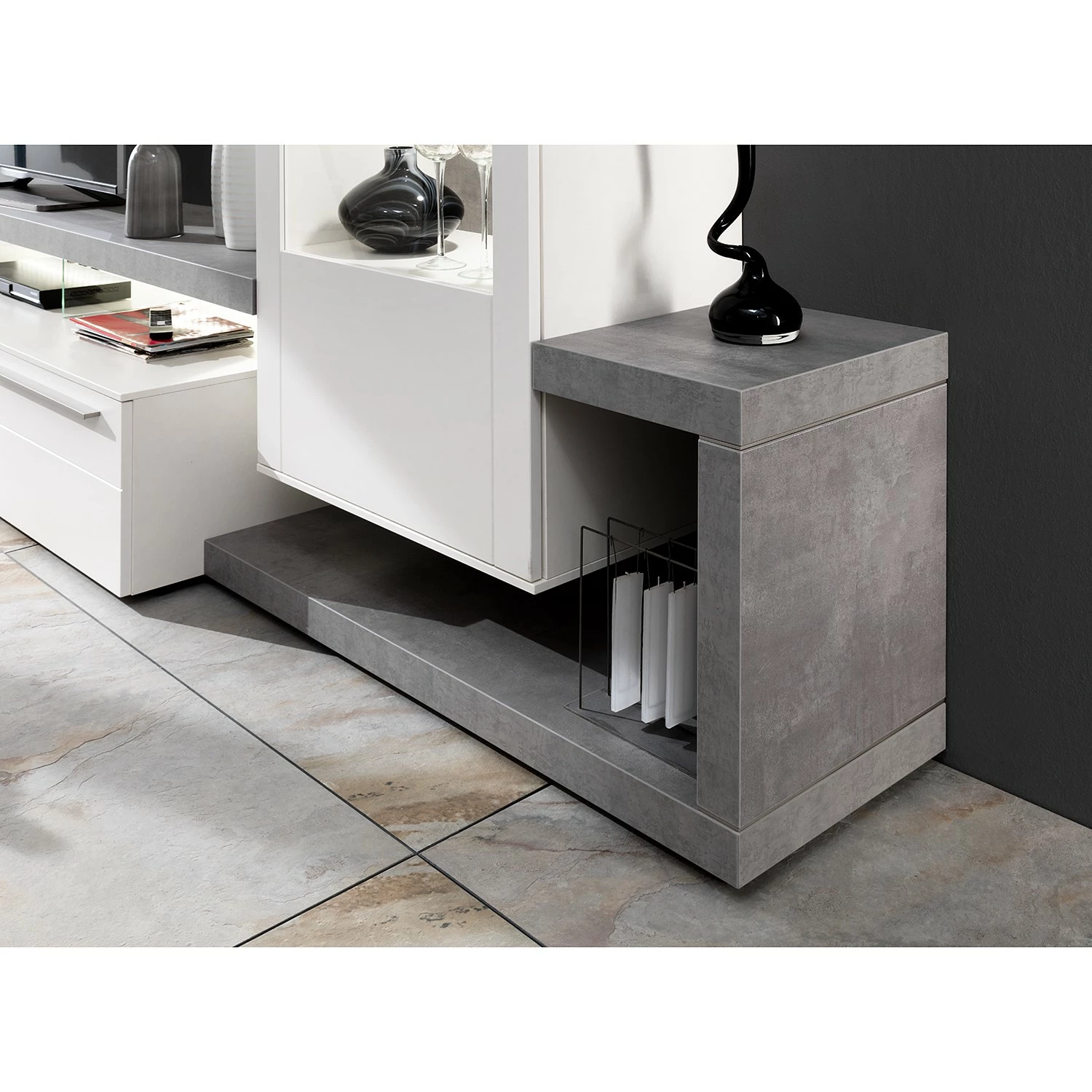 GWINNER Wohnwand Bellano II (3-teilig) - Matt Weiß / Beton Dekor - Ausrichtung rechts - Mit Beleuchtung 3 GWINNER Wohnwand Bellano II (3-teilig) - Matt Weiß / Beton Dekor - Ausrichtung rechts - Mit Beleuchtung – Bild 3