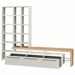 GWINNER Wohnkombination Bellano I (2-teilig) - Echtholzfurnier - Matt Weiß / Balkeneiche - Ausrichtung rechts - Mit Beleuchtung -WOHNZIMMERMÖBEL Verkäufe 1000254973 210511 10461200307 DETAILS P000000001000254973