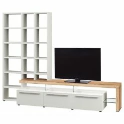 GWINNER Wohnkombination Bellano I (2-teilig) - Echtholzfurnier - Matt Weiß / Balkeneiche - Ausrichtung rechts - Mit Beleuchtung -WOHNZIMMERMÖBEL Verkäufe 1000254973 210629 14102700114 DETAILS P000000001000254973