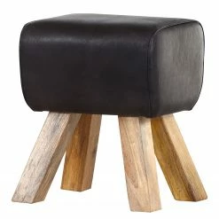 Red Living Polsterhocker Bompard - Echtleder / Mango massiv - Anthrazit