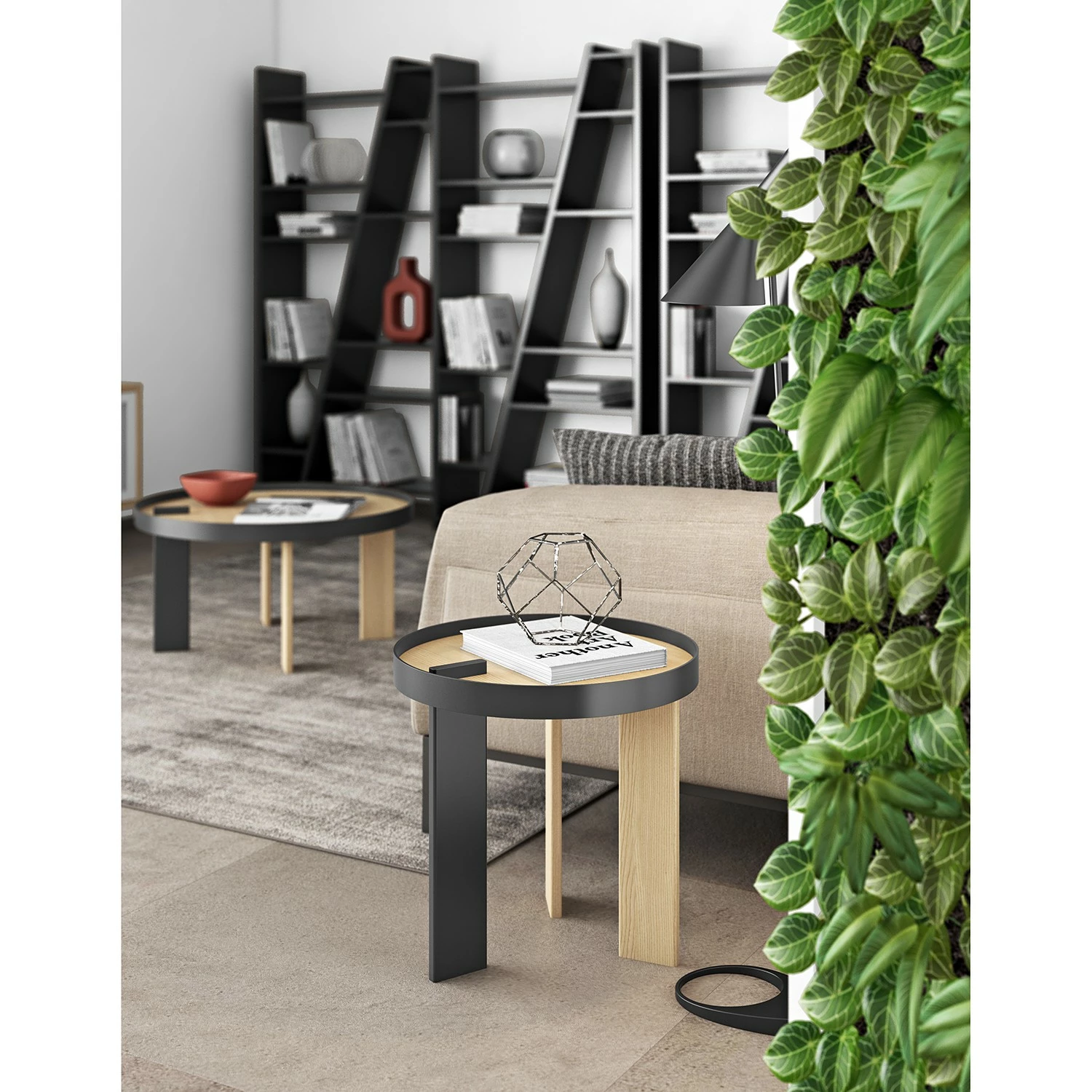 Temahome Beistelltisch Bruno - Echtholzfurnier / Metall - Eiche / Schwarz 2 Temahome Beistelltisch Bruno - Echtholzfurnier / Metall - Eiche / Schwarz – Bild 2