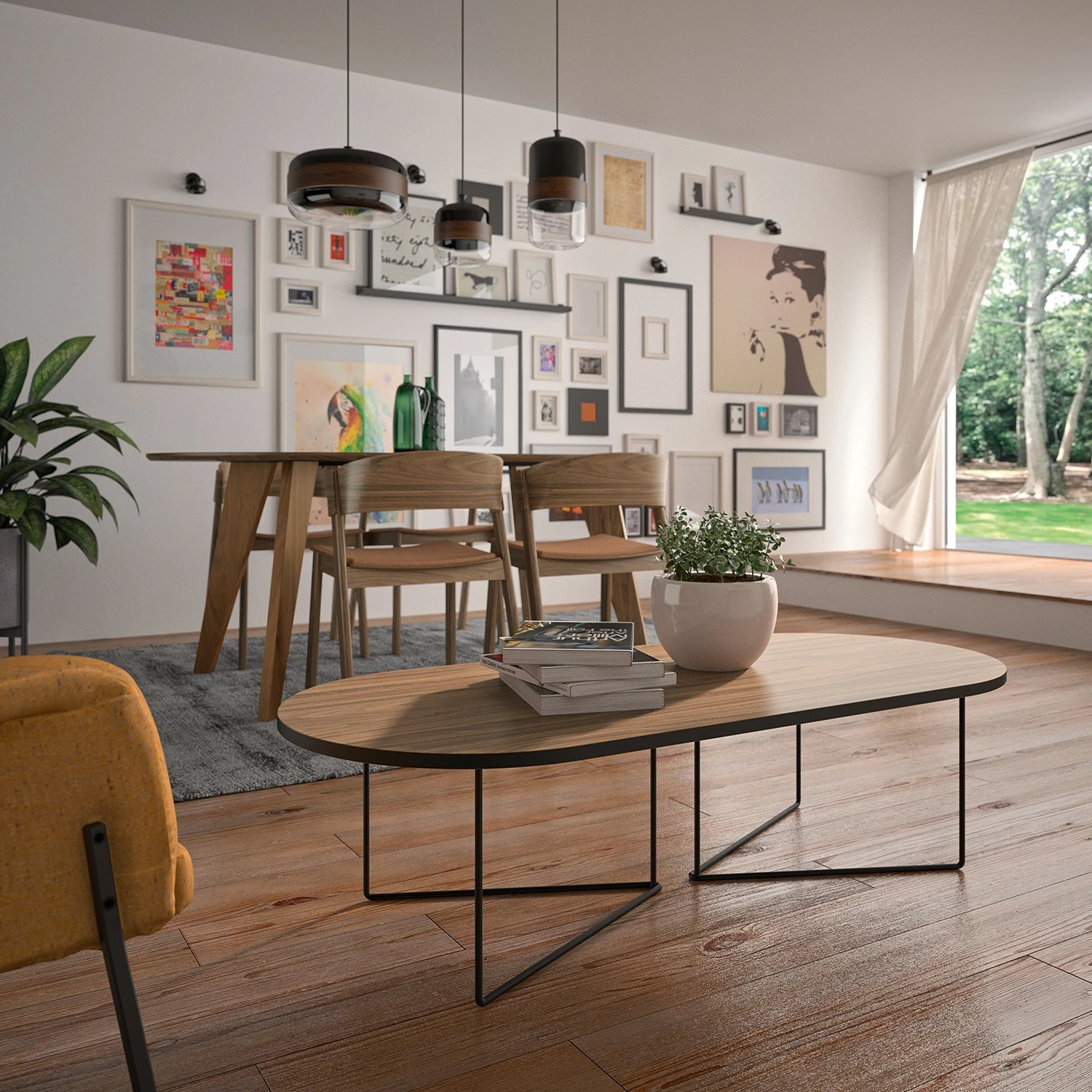 Temahome Couchtisch Oval - Echtholzfurnier / Metall - Walnuss 2 Temahome Couchtisch Oval - Echtholzfurnier / Metall - Walnuss – Bild 2