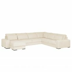 Bizzarto Wohnlandschaft Gurabo - Webstoff Sogol: Creme - Longchair davorstehend links