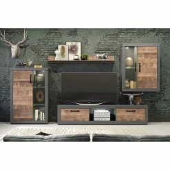 Trendteam Wohnwand Jazz (4-teilig) - Eiche Dunkel Dekor / Dunkelgrau