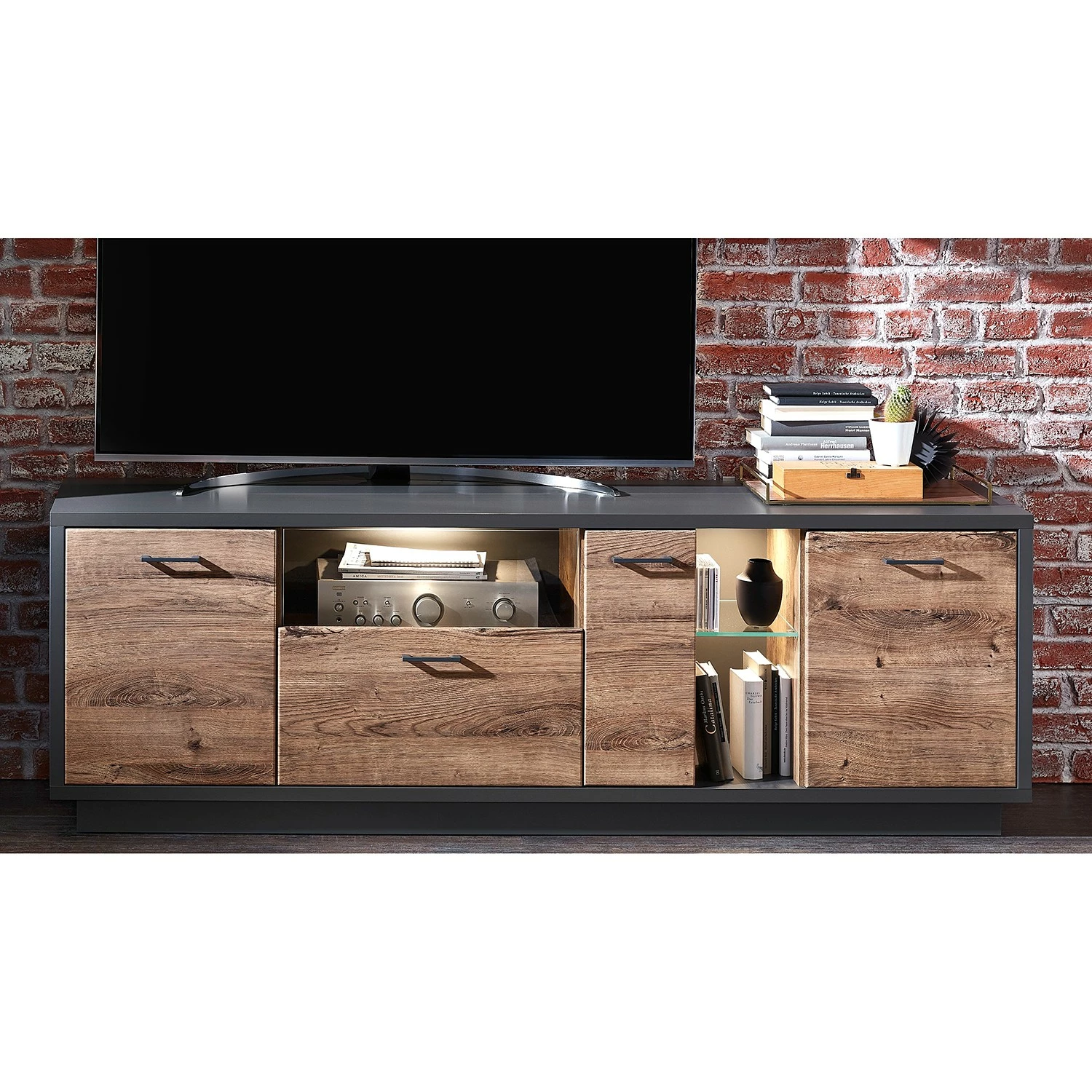 Red Living TV-Lowboard Batey - Haveleiche Dekor / Graphit 2 Red Living TV-Lowboard Batey - Haveleiche Dekor / Graphit – Bild 2