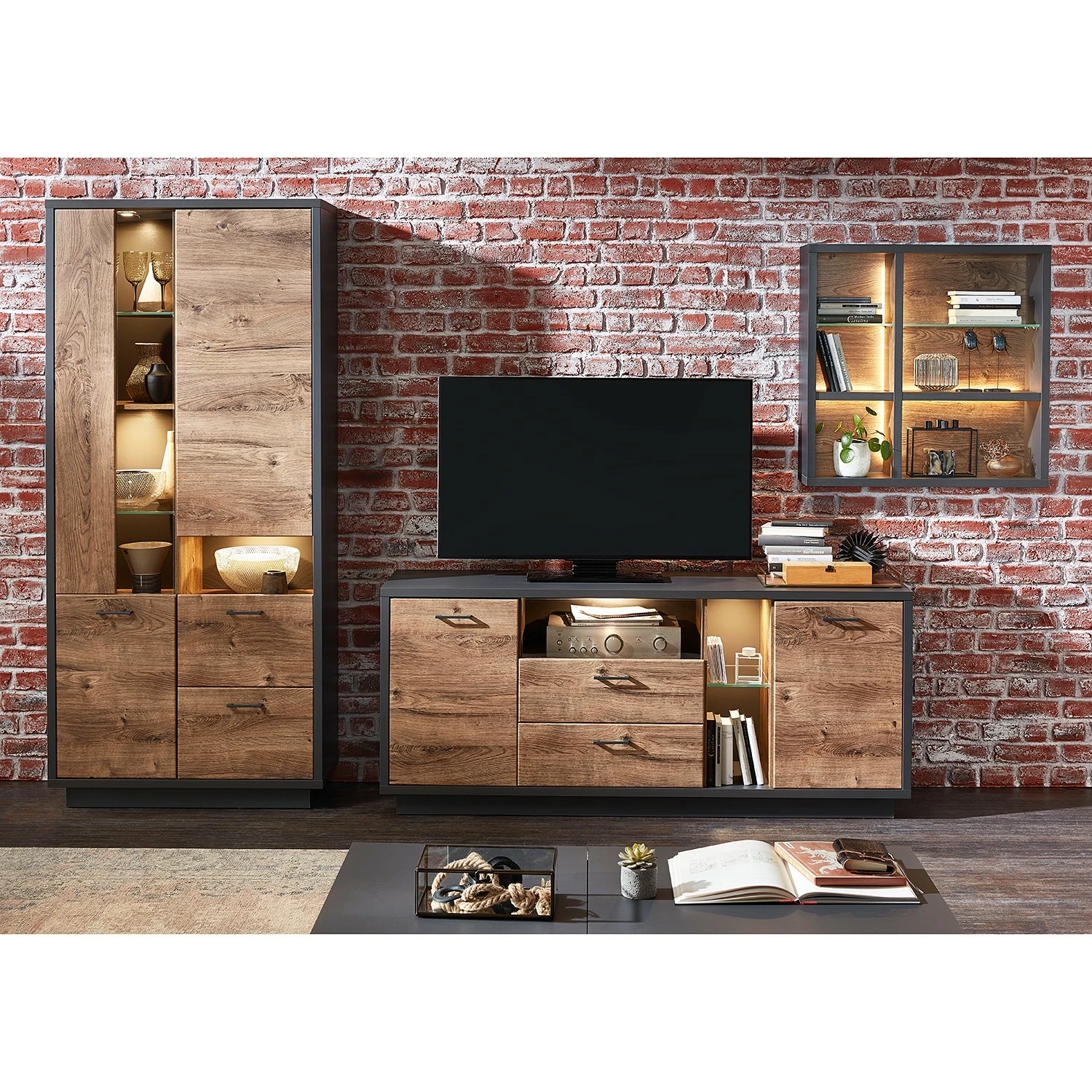 Red Living Wandregal Batey II - inkl. Beleuchtung - Haveleiche Dekor / Graphit 3 Red Living Wandregal Batey II - inkl. Beleuchtung - Haveleiche Dekor / Graphit – Bild 3