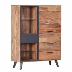 Naturoo Highboard Manabi - Akazie massiv - Akazie / Anthrazit