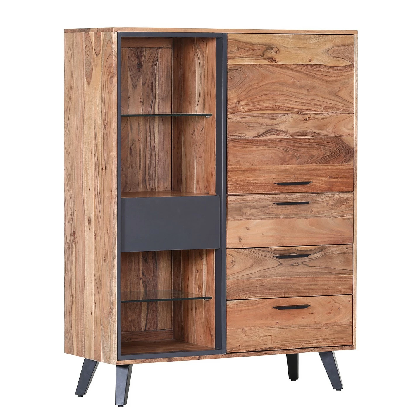 Naturoo Highboard Manabi - Akazie massiv - Akazie / Anthrazit 1 Naturoo Highboard Manabi - Akazie massiv - Akazie / Anthrazit