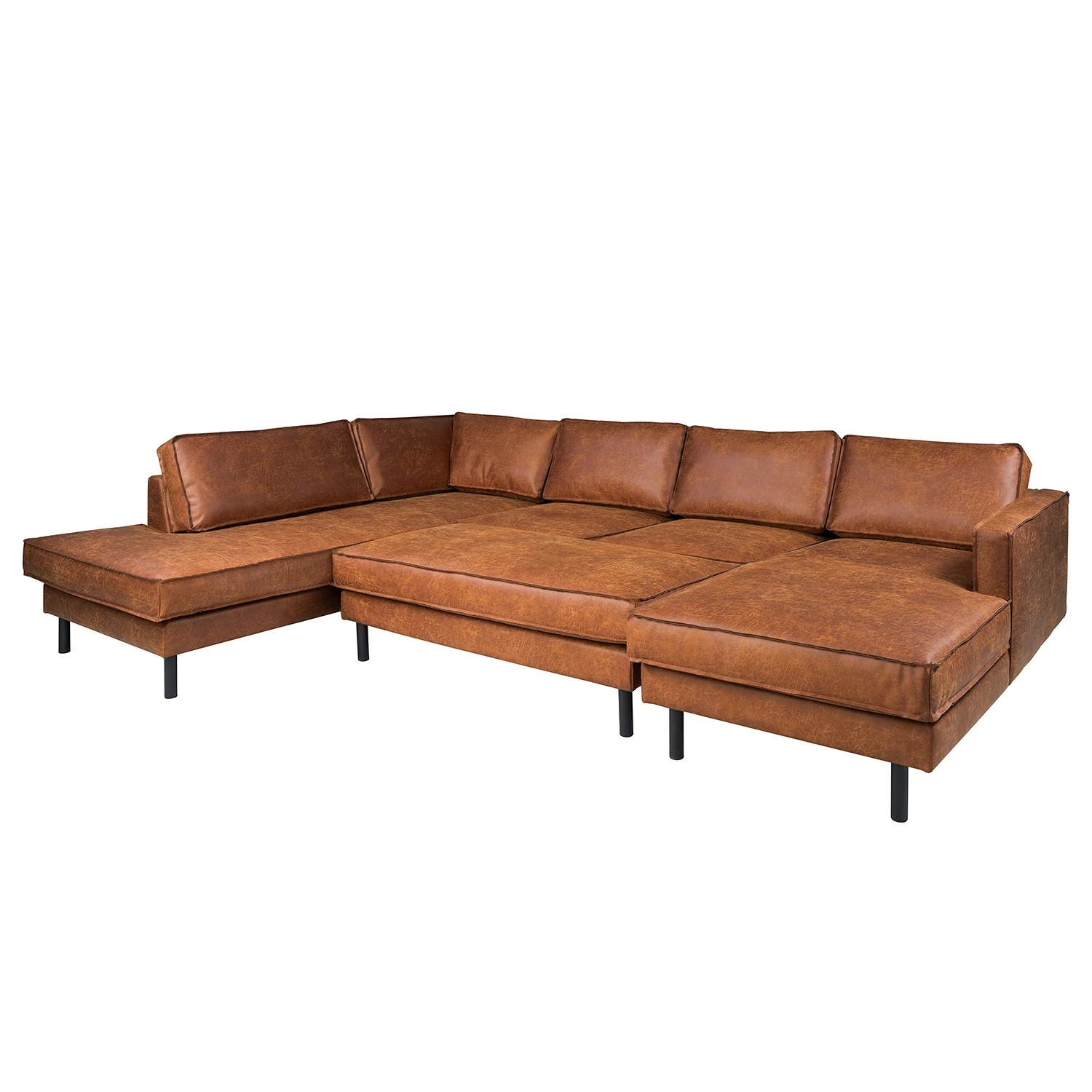 Wohnlandschaft FORT DODGE - Antiklederlook - Microfaser Yaka: Cognac - Longchair davorstehend rechts / Ottomane links - Mit Hocker 1 Wohnlandschaft FORT DODGE - Antiklederlook - Microfaser Yaka: Cognac - Longchair davorstehend rechts / Ottomane links - Mit Hocker