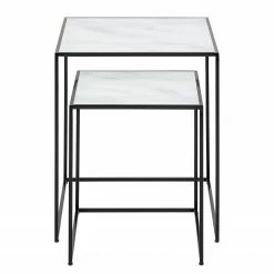Red Living Beistelltisch Ballenita II (2er-Set) - Glas / Metall - Marmor Weiß Dekor / Schwarz -WOHNZIMMERMÖBEL Verkäufe 1000263256 210903 10534200003 DETAILS P000000001000263256