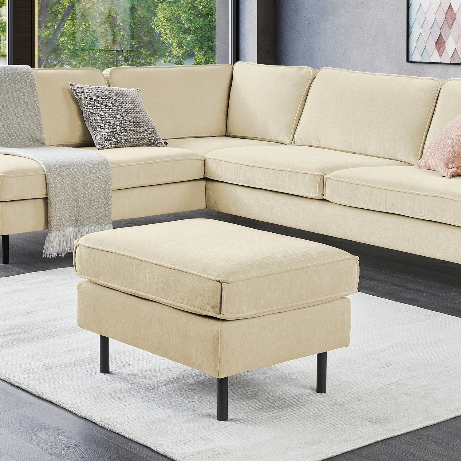 Mørteens Polsterhocker Monblanc - Webstoff - Webstoff Velia: Creme 2 Mørteens Polsterhocker Monblanc - Webstoff - Webstoff Velia: Creme – Bild 2