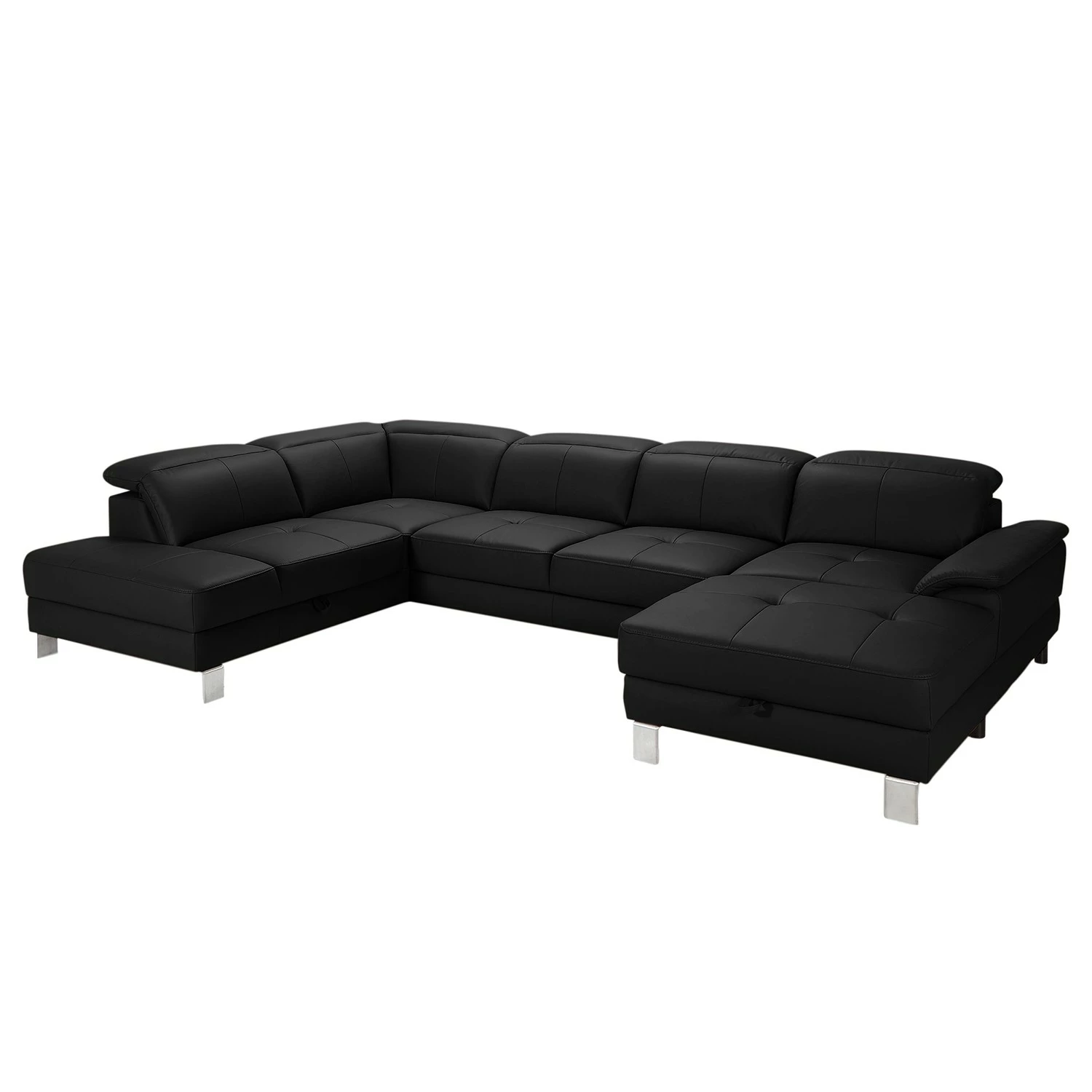 Loftscape Wohnlandschaft Bussy - Echtleder - Echtleder Moja: Schwarz - Longchair davorstehend rechts / Ottomane links - Mit Schlaffunktion 1 Loftscape Wohnlandschaft Bussy - Echtleder - Echtleder Moja: Schwarz - Longchair davorstehend rechts / Ottomane links - Mit Schlaffunktion