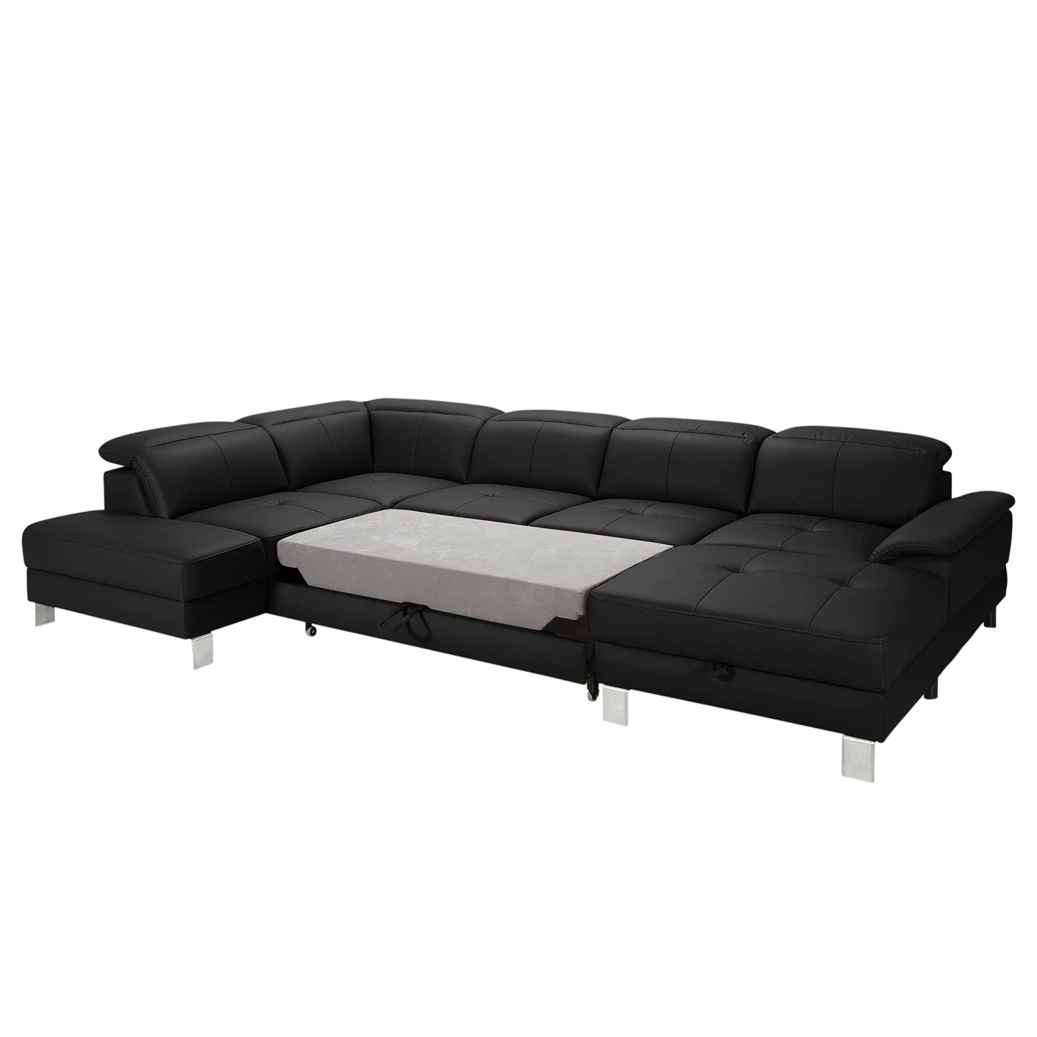 Loftscape Wohnlandschaft Bussy - Echtleder - Echtleder Moja: Schwarz - Longchair davorstehend rechts / Ottomane links - Mit Schlaffunktion 2 Loftscape Wohnlandschaft Bussy - Echtleder - Echtleder Moja: Schwarz - Longchair davorstehend rechts / Ottomane links - Mit Schlaffunktion – Bild 2